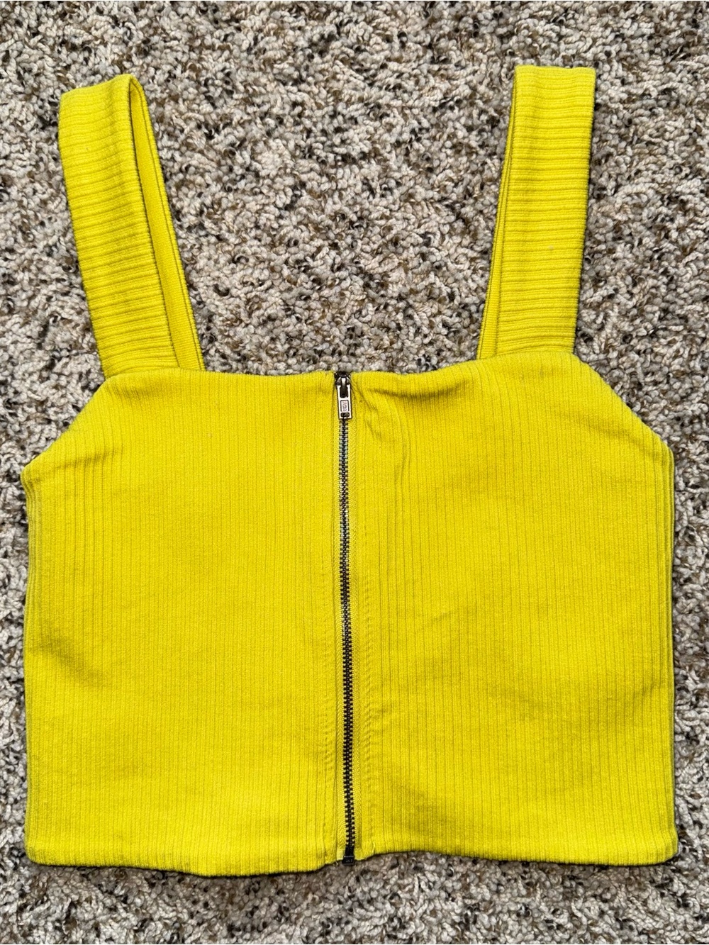 OFFLINE by Aerie Chartreuse Neon Yellow Green Ribbed Zip Front Crop Top Tank M